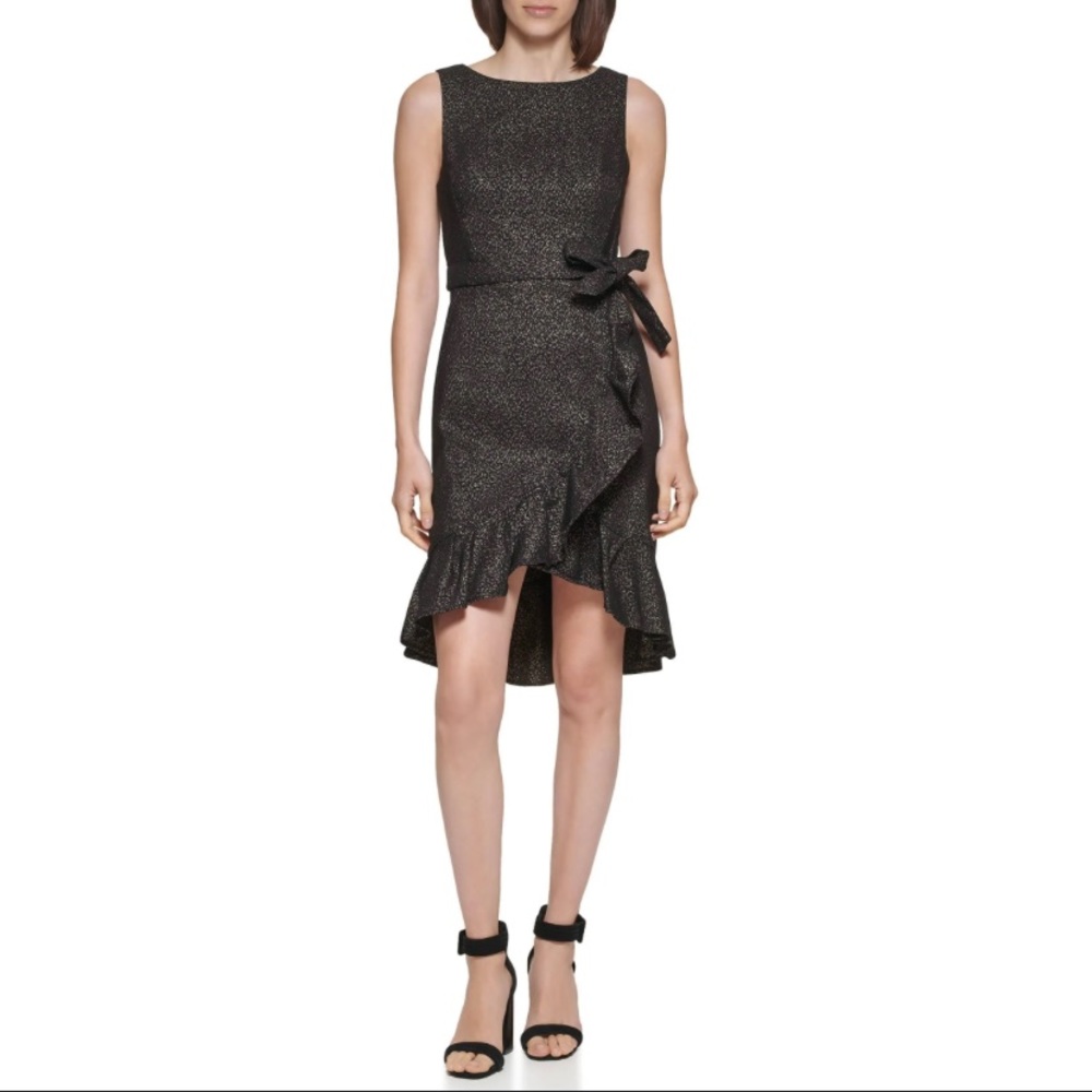 Calvin Klein Womens Metallic Ruffled Cocktail and Party Dress Size 6